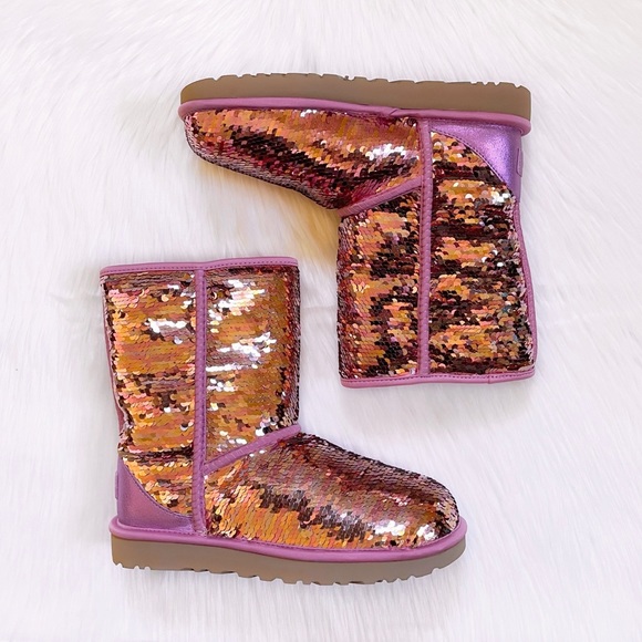 UGG Women’s Classic Short Sequin Pink Boots - Picture 7 of 8